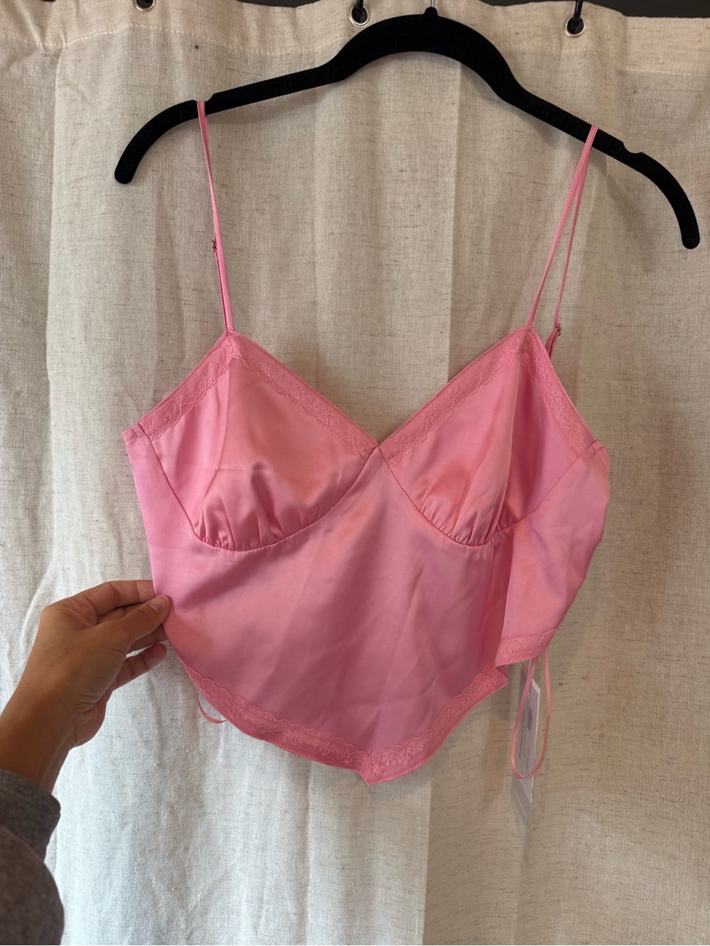 Satin Pink Lace-Trim Slip Cami
